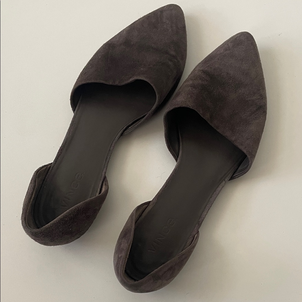 Vince Size 8.5 Nina D'orsay Flat Grey Suede Leather Made In Italy Designer Chic